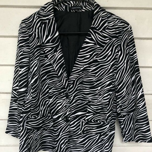 NOTATIONS BLACK/WHITE ZEBRA BUTTON BLAZER LARGE-EUC - Picture 1 of 6